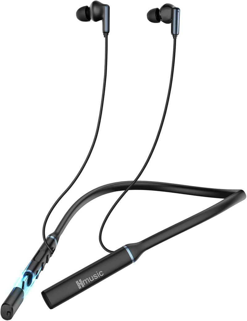 Hmusic A3 OTG Neckband Headphone, 3-EQ Mode/Dual USB-C Charging/12mm Driver | 35H Playtime, Bluetooth 5.4, Magnetic Earbuds, Connect with 2 Devices, Around Neck Wireless Earphone for Office/Travel/Sports GunGrey
