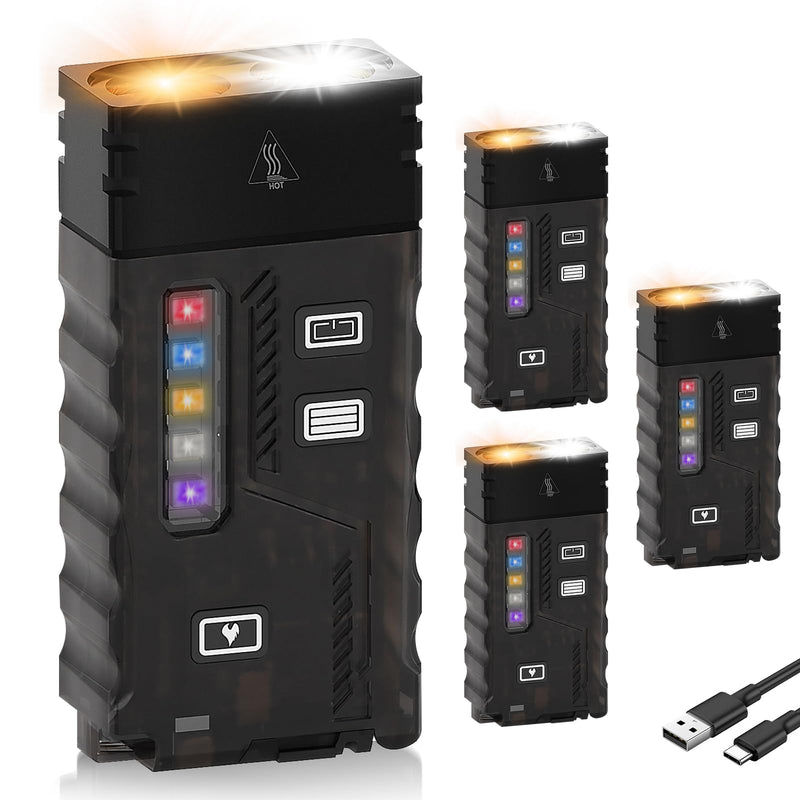 iToncs LED Small Powerful EDC Flashlight with 365nm UV Light,13 Mode,USB C Rechargeable Mini Pocket Keychain Flash Light with Clip,IP67,Magnetic,Lanyard,Buzzer,Arc Lighter for Camping Gear,4 PCS 4 Pack