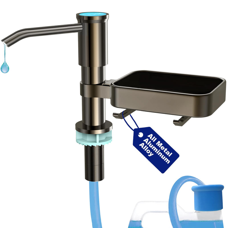 Soap Dispenser for Kitchen Sink, Built in Sink Soap Dispenser with Sponge Rack, Countertop Soap Dispenser Pump with Extension Tube kit, No More Refills,All Metal NO ABS (Grey) Gray