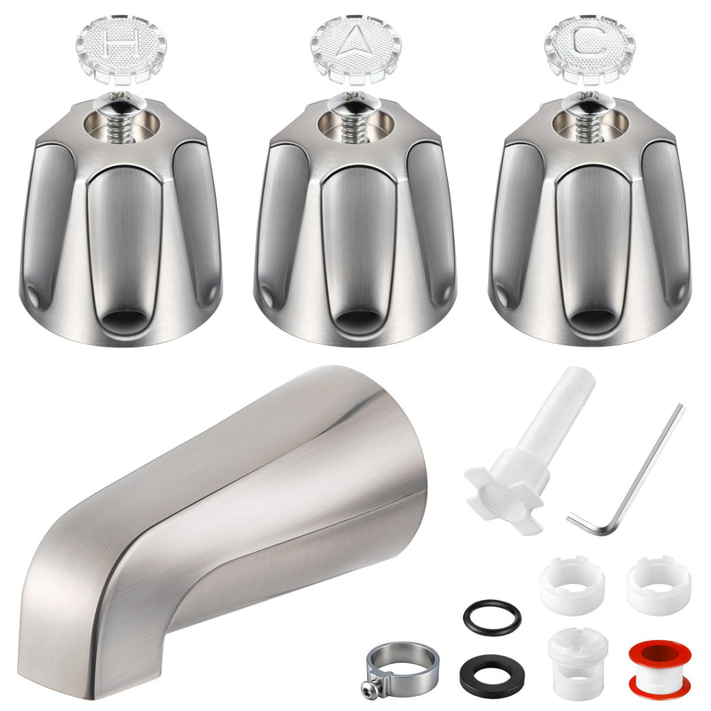 Enhon 3 Handle Shower Faucet Set Compatible with Pfister Verve Bath Tub Tool, Shower Knob and Bathtub Faucet Fits 1/2'', 3/4'' IPS Connection With 4 in 1 Spout Adapter Assembly Tool(Brushed Nickel) Brushed Nickel