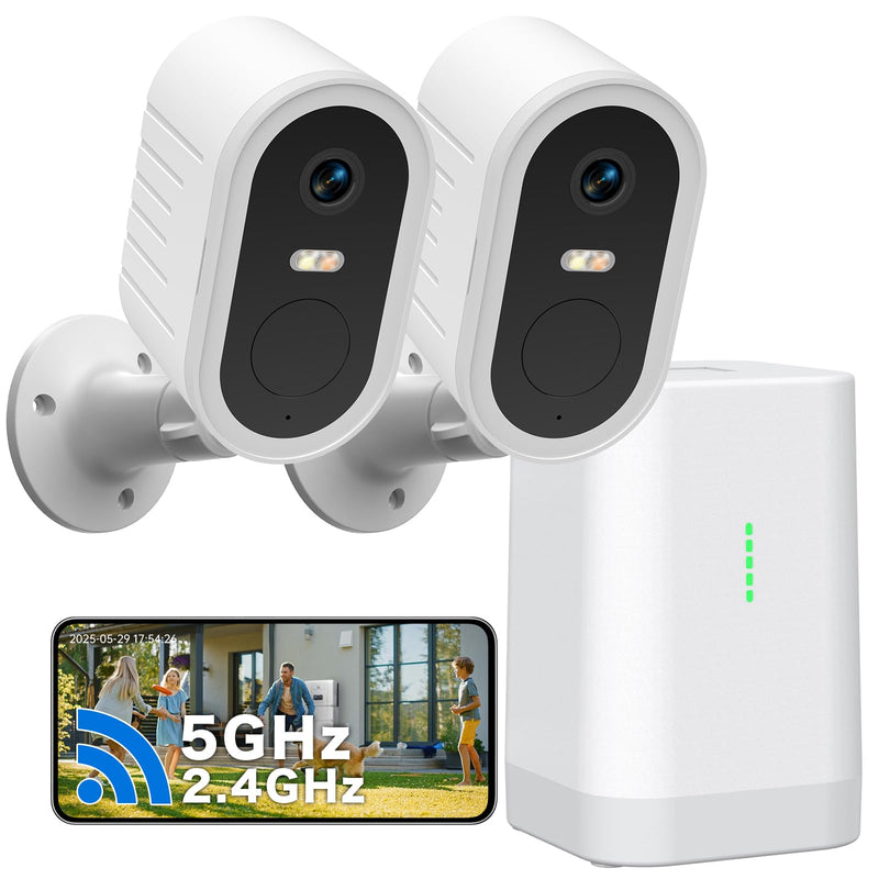 Security Cameras Wireless Outdoor,No Subscription,2 Cam-Kit,Support 2.4G & 5G WiFi Router,Home Security System with 2K Night Vision,Supports 128GB Local Storage,PIR Alerts,Motion Detection White 2P