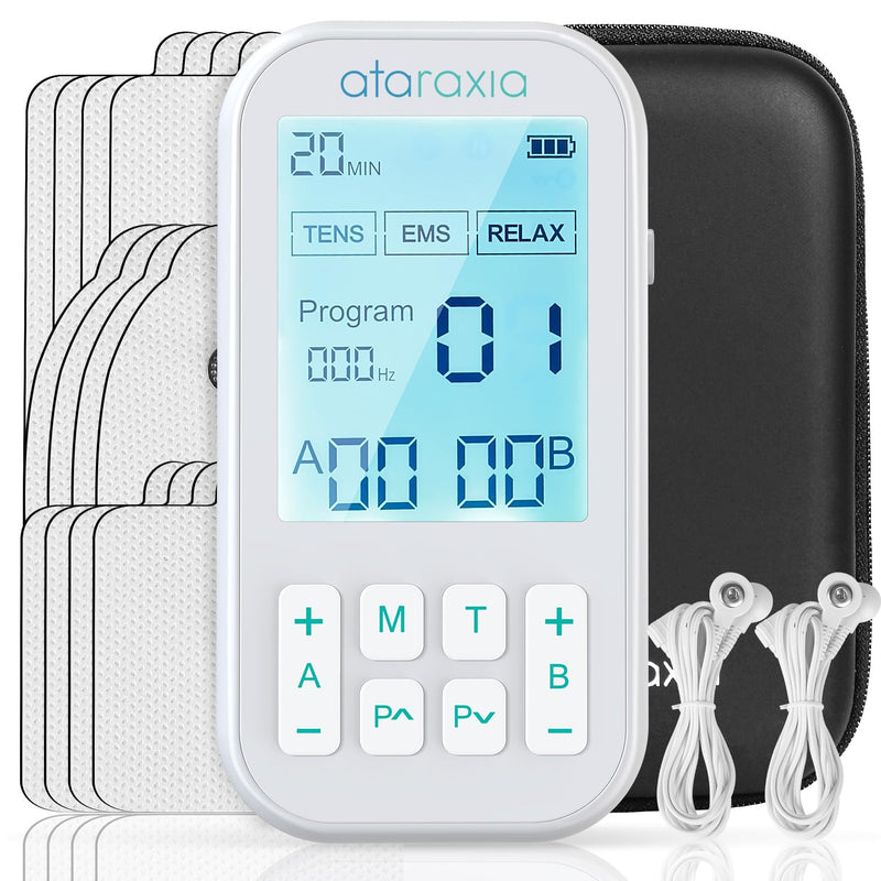TENS Unit Muscle Stimulator, 3-in-1 EMS Massager Machine, Masajeador Muscular Electrico with 60 Modes, for Gradual Shoulder, Sciatica, Muscle Relaxation,Relieve Back Pain, with 12 TENS Pads