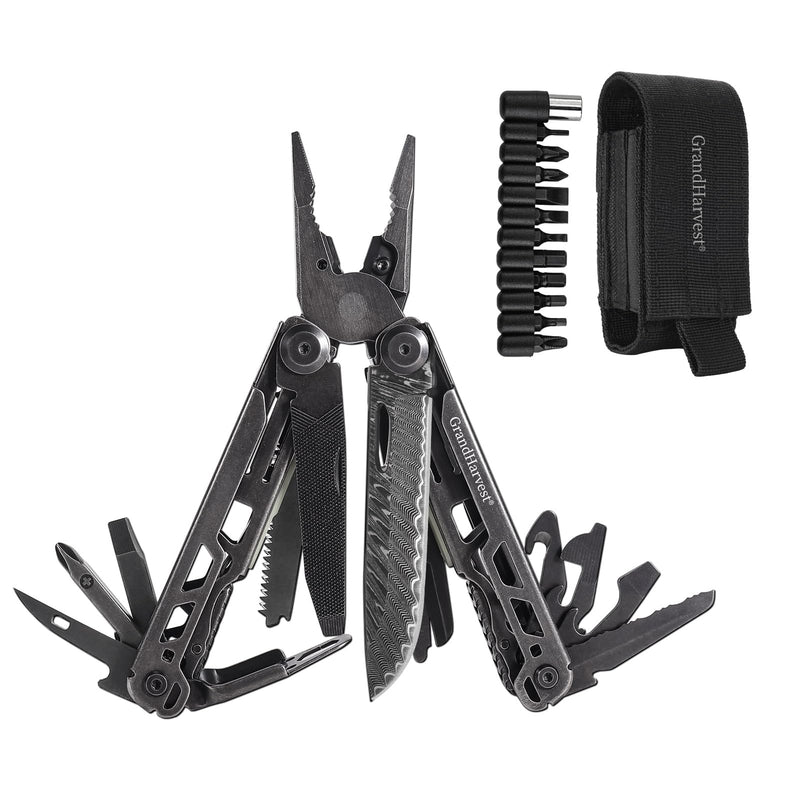 GrandHarvest Multitool, 25-in-1 Spring Loaded Pliers Multi Tool, Each Tools with Safety Lock-Stainless Steel Multi-Tool, Propylene Sheath, Survival Gear for Camping, Hiking, Multi Plier, Pocket Knife