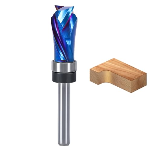 Compression Flush Trim Router Bit with Top Bearing, 1/4” Shank, 1/2“ Cutting Dia Pattern Template Flush Cut Router Bit for Woodworking Trimming (Top Bearing)