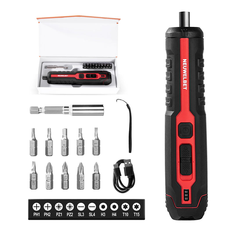 Electric Screwdriver Set, 4V Cordless Precision Screwdriver Set w/ 10 Magnetic Bits, 6 Torque Settings, LED Light, 3 Starting Modes and Storage Case, Repair Tool Kit for Electronics and DIY Projects Black