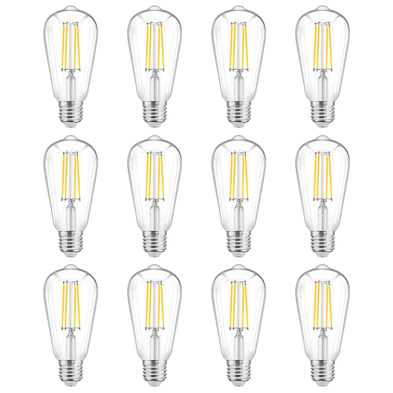 WIHTU LED Light Bulbs, Bright Vintage 6W LED Edison Bulbs, St58 2700K Warm Light with CRI 85+, E26 Standard Base, 900LUM, Non-Dimmable, Clear Glass, Pack of 12 12 Pack 2700k Warm White