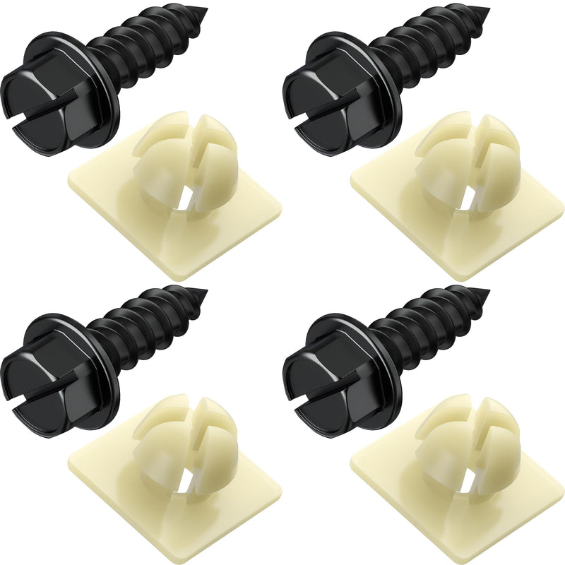 Black Oxide Stainless Steel License Plate Screws w/Nylon Inserts for Securing Front & Rear License Plates, Frames & Covers – License Plate Fasteners Fit Most Domestic Vehicles (Set of 4) Set of 4 (Black Oxide)