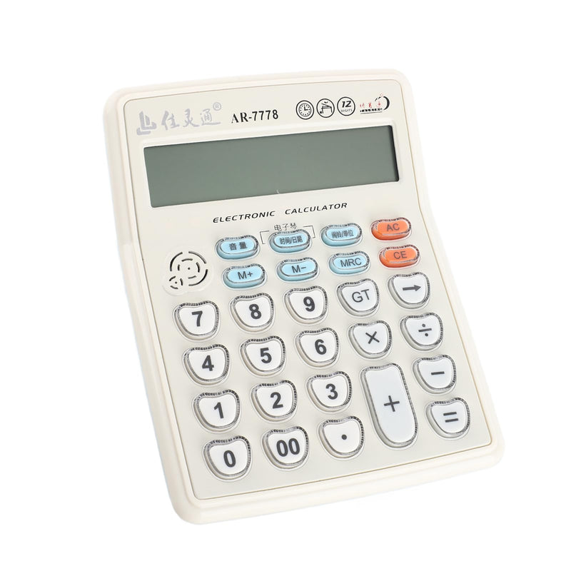 Electronic Desktop Calculator with Musical Function Big Buttons Calculator Time Date Display 12 Digits LCD Tilted Screen for Office Business Store