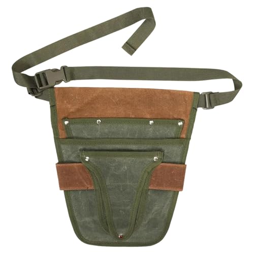 Garden Tool Belt Tool Waist Pouch Heavy Duty Waxed Canvas Adjustable DIY Utility Belt Apron Garden Waist Belt for Florists, brown green