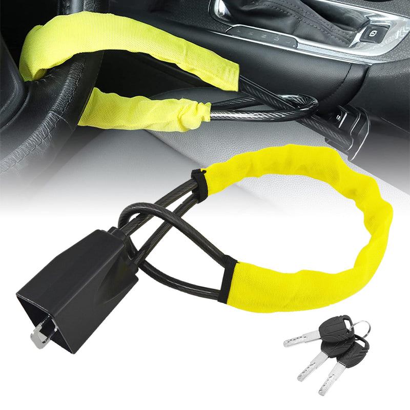 DualGuard Car Steering Wheel & Seat Belt Lock - 17" Universal Anti-Theft Device for Vehicles, SUVs, Golf Carts | Compact & Lightweight Security Lock with Multi-Function Keys (Yellow) Yellow