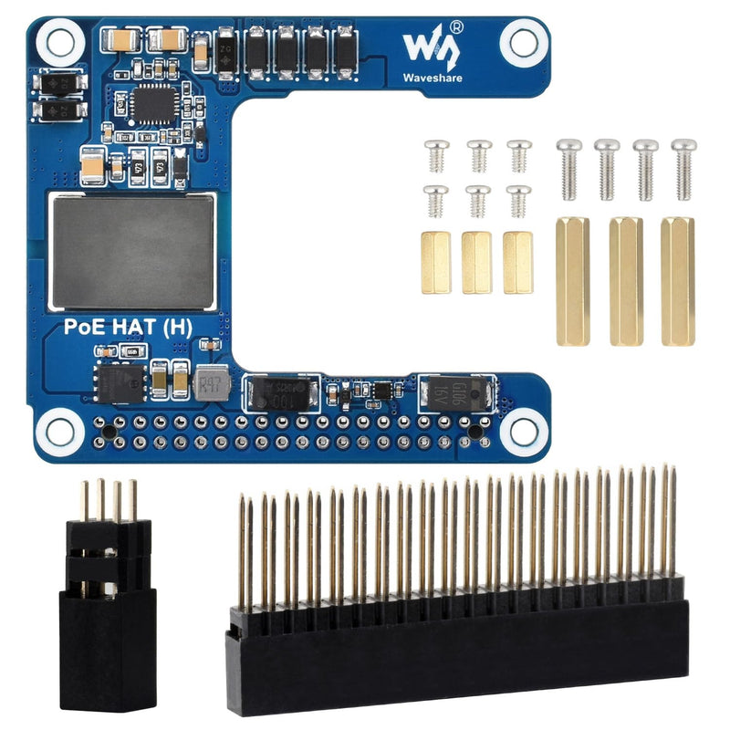 Waveshare Power Over Ethernet HAT (H), Compatible with Raspberry Pi 5 / CM 5, 5V 5A Output, Stable Performance, Supports 802.3af/at Network, Isolated Switched-Mode Power Supply, PoE HAT, Board ONLY