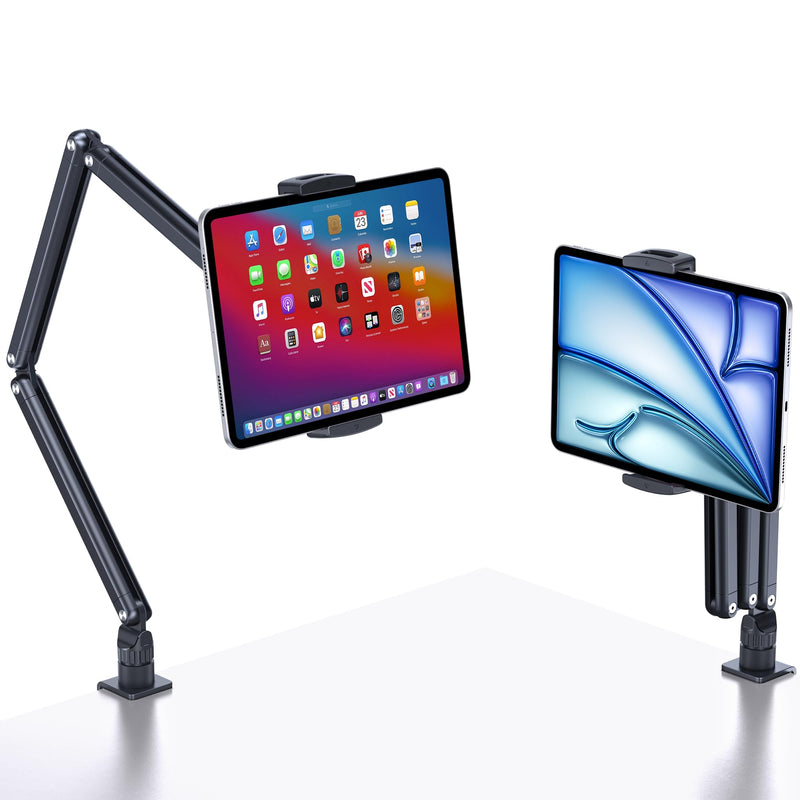 Tablet Desk Stand Holder, Extendable Arm Table Mount for iPad, Aluminum 360° Rotating Bracket with Metal Base, Compatible with 4.7-13 Inch Tablets, Phones, Samsung Galaxy, Kindle Fire HD Tablet Desk Mount