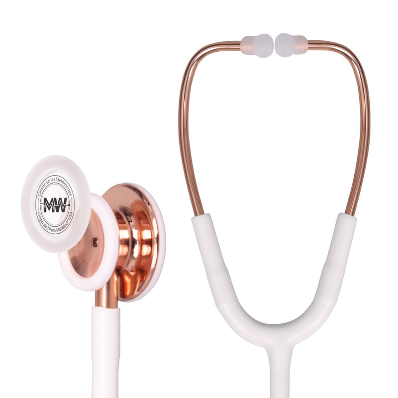 MaiWieel-Classic Monitoring Stethoscope Professional Dual Head Rose Gold Stethoscopes For Nurse,Doctor,Vet,Home Medical,EMT,Double-Sided Stainless Chestpiece,Flexible Tubing & Soft Sealing Eartips(White Gold) Rose Golden-White