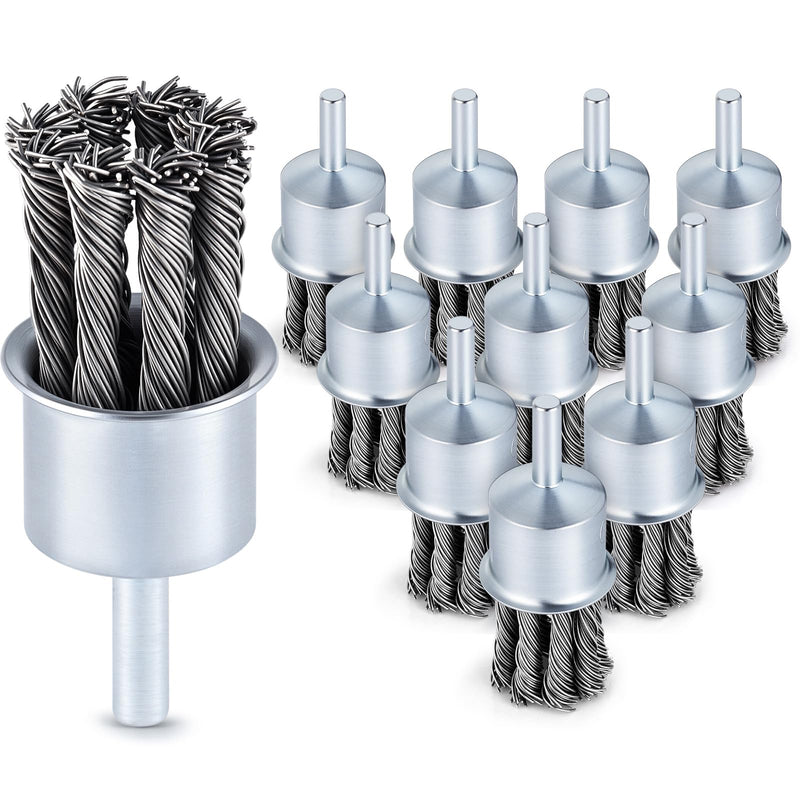 Threlaco 10 Pack 1 Inch Twist Knotted Wire End Brush with 1/4 Inch Shank for Drill, 20000 RPM Max Speed Heavy Duty Carbon Steel Wire Wheel for Die Grinders and Drills, Rust Paint Slag Removal