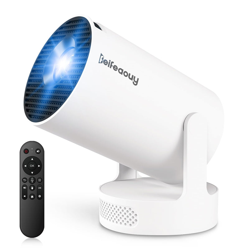 Mini Projector - Manual Focus, Smart Portable Projector for Bedroom & Home Cinema with 4K Support, 170 ANSI Lumens, Auto Keystone, Netflix Certified, Android 11, Voice Control, Air Mouse Remote Manual Focus - HY300Ultra