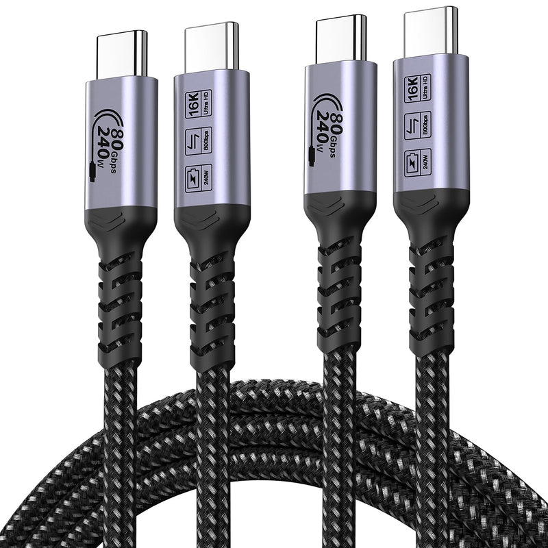 80Gbps USB C Cable 6.6FT 2 packs Compatible for Thunderbolt 5, SUMPK 240W USB 4 Cable Fast Charging with 16K, Dual 8K/6K Video Monitor Compatible for Thunderbolt 4/3, iPhone 16/15, SSD, MacBook M4 Pro 6ft, 6ft 240W / 80Gbps / 16K