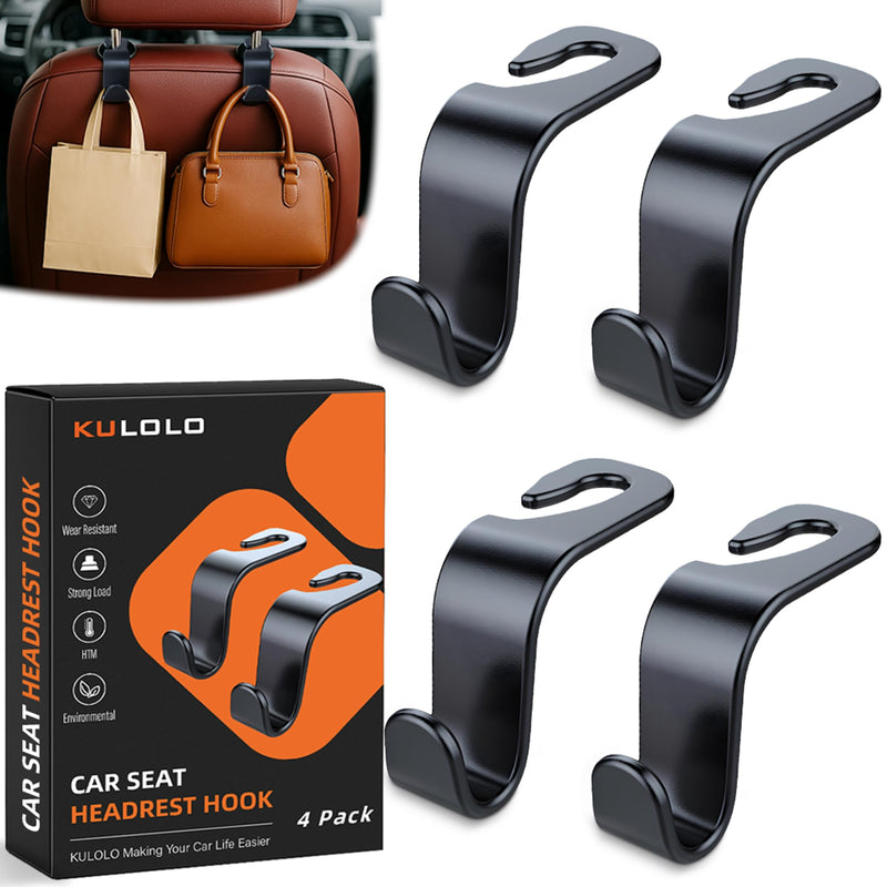 Car Seat Hooks & Purse Holder - 4 Pack Boxed,55 lb Heavy Duty,Eco PP Car Hooks for Purse/Bag/Baby Gear/Gym Bag/Groceries/Cup/,Fits 0.32-0.55”Car Headrest Rods (Black) Black