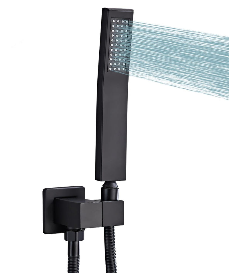 Black square hand shower head, handheld shower head with hose,brass High pressure flushing With adjustable water supply elbow Wall mount connector Shower bracket and hose set Black