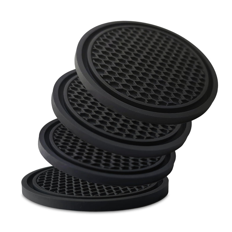 Car Cup Holder Coaster 4 Pack - Non Slip & Shockproof,Flexible PVC Rubber Insert for Car/Truck/SUV/Van (2.75"x0.2") Universal Fit Auto Cup Holders Accessories for Women and Man (Black) Black
