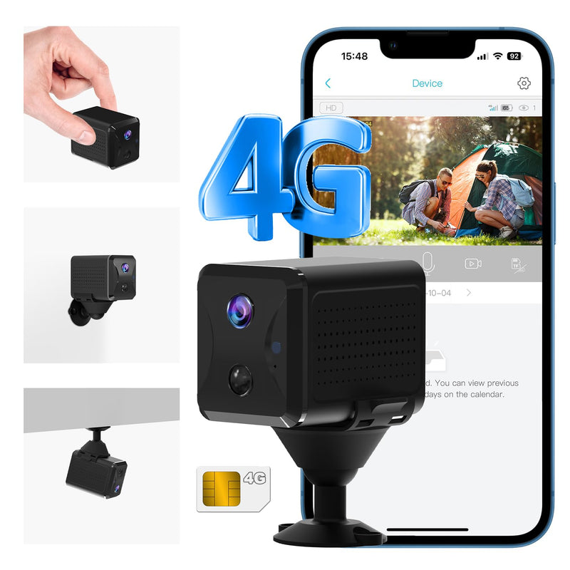2K No WiFi Security Camera with SIM Card, 4G LTE Cellular Security Camera with 5200mAh High-Capacity Battery, 160° Wide View, Smart Motion Detection, 33ft Night Vision