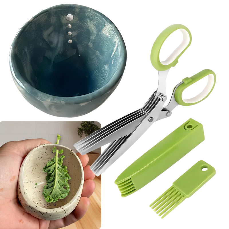2025 Latest Herb Stripper Pottery Bowl Cutter Tool: Stripping Ceramic Fresh Herbs Kale Striper Cilantro Cutting Razor Gifts Herbalists Peeler Shredder Chopper Clay Copper Small Cup Grater (BLUE) Blue