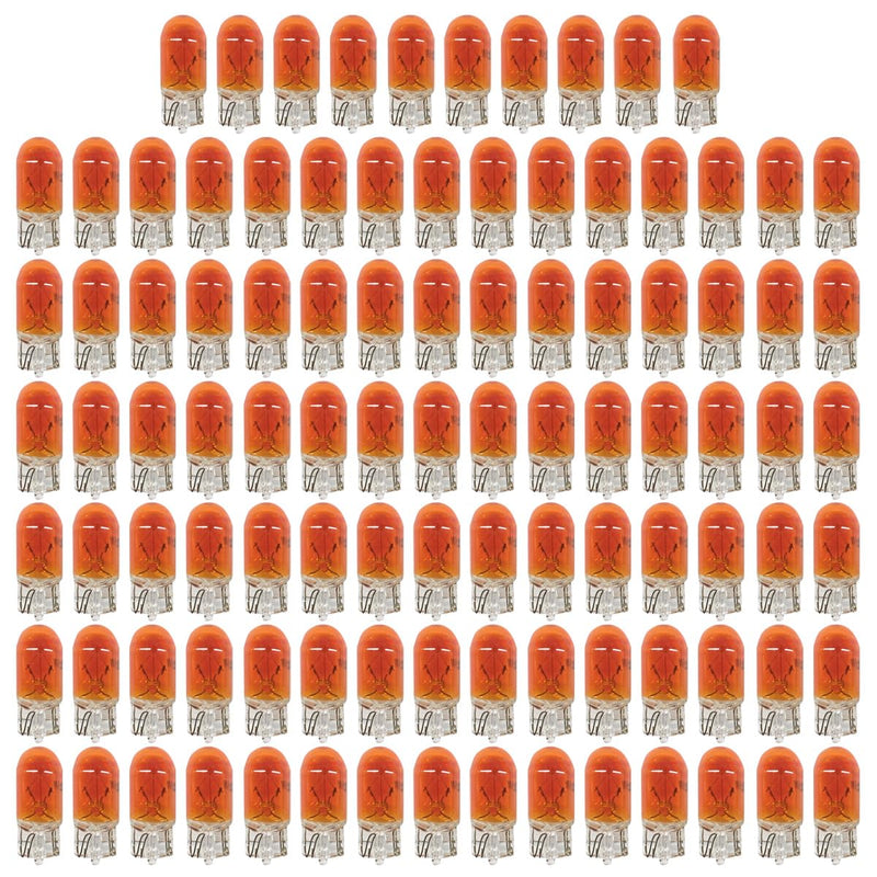 100PCS T10 194 Car Brake Light Turn Signal Bulbs - 12V 5W 168 2825 W5W Miniature Bulb Taillight Car Flat Foot Mini Lights - Halogen Width Indicator Lights Replacement Bulbs for Cars (Amber) Amber