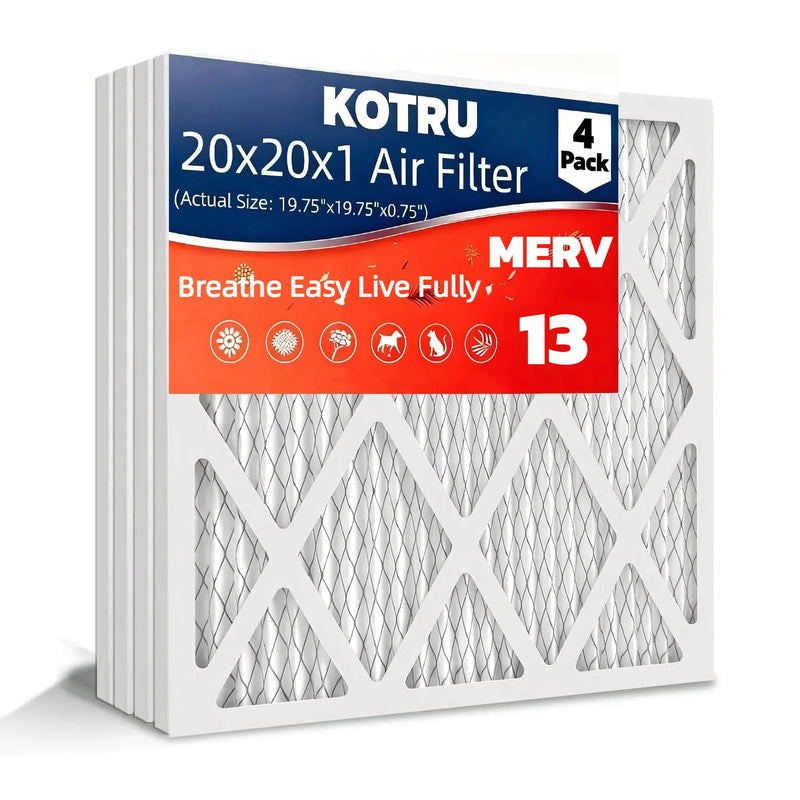 20x20x1 Air Filter MERV 13，MPR 1900 (4-Pack) Electrostatic Pleated HVAC AC Furnace Filters, Effectively Filters Dust, Pollen, Pet Dander (Actual Size: 19.5x19.5x0.75 inches) 20x20x1 (4-Pack)