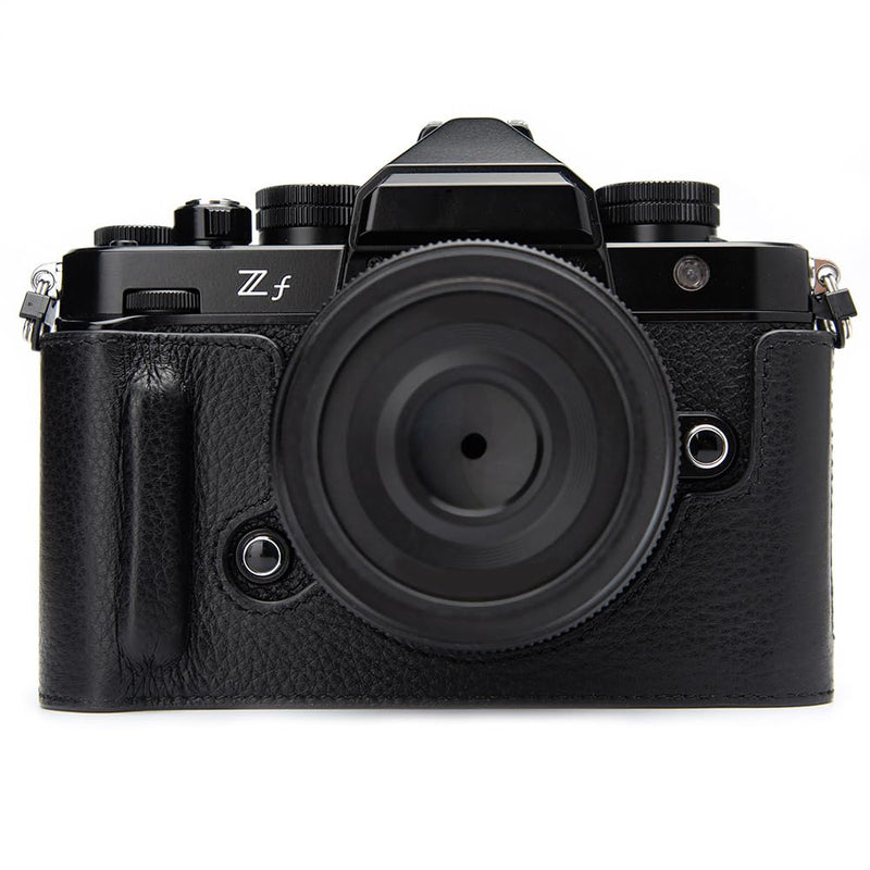 Handcrafted Vintage Half-Wrap Camera Protector Genuine Leather Camera Case for Nikon ZF (Black) Black
