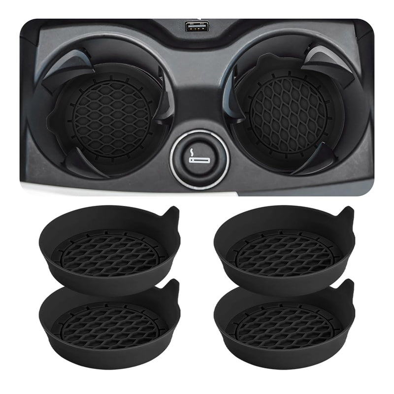 4PCS Car Cup Holder Coasters, Silicone Non-Slip Vehicle Cup Recessed Mats, Sift-Proof Automotive Interior Drink Insert Decor Accessories, Universal for SUV, Sedan, Truck (Black) Black/Silicone
