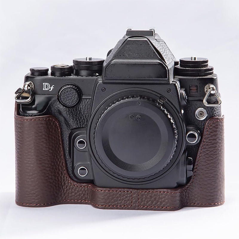Vintage Genuine Leather Camera Case, Half-Wrap Genuine Leather Camera Protector for Nikon DF (Mocha Brown) Mocha Brown