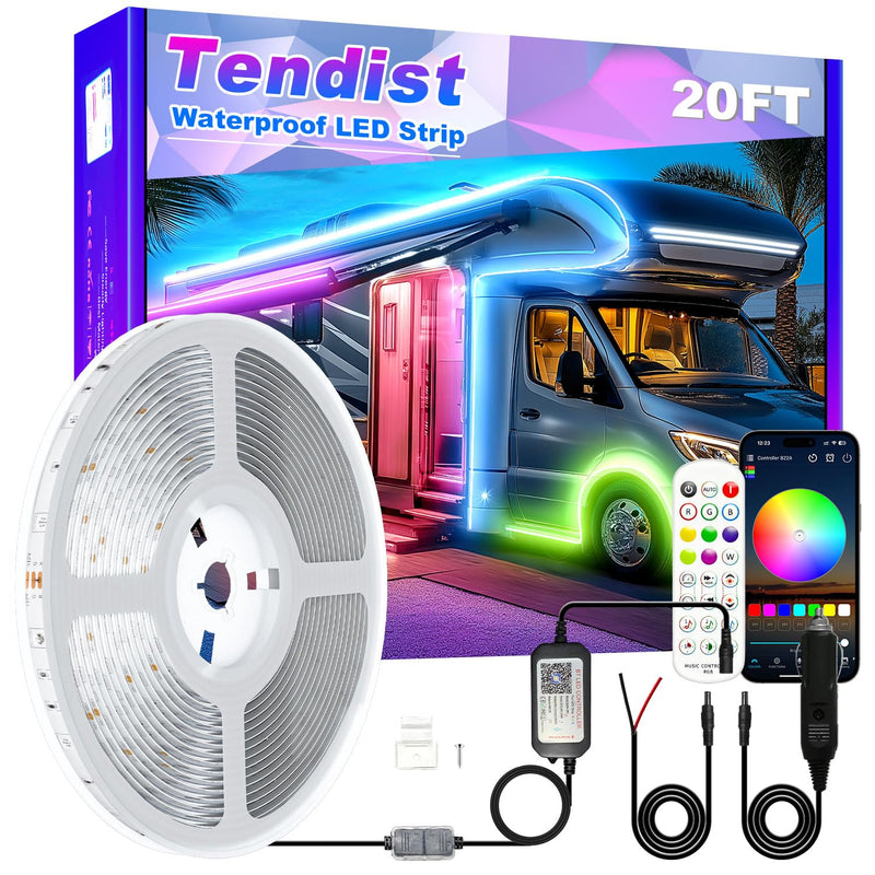 RV Awning LED Light Strip 20FT, 12V RGB Waterproof Underglow Led Light kit, Camper Awning Lights for RV Canopy Exterior, Travel Party, Van, Camper, Concession Trailer, Food Trucks