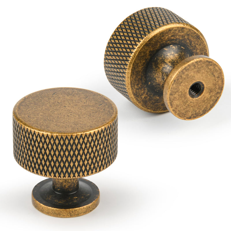 5 Pack Matt Coffee Bronze Solid Brass Kitchen Cabinet Knobs,Drawer Pulls, 1.1 Inch 27mm Diameter, Modern Furniture Handles for Cupboard Wardrobe(Modern Reticulation) 5-Pack