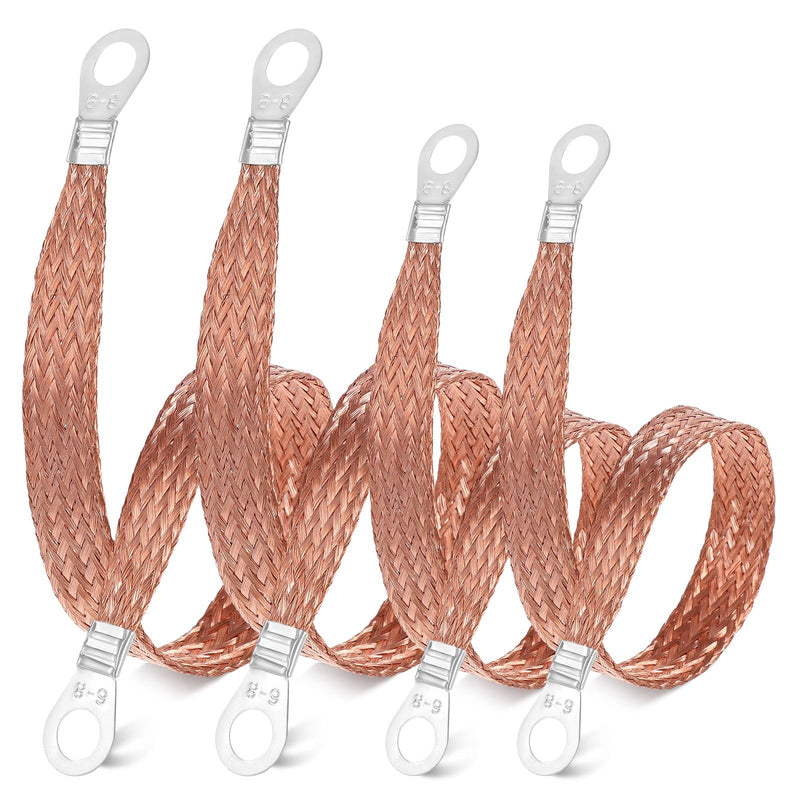 4pcs Engine Ground Strap,Ground Strap Automotive, with Ring Terminals, Durable Flat Braid Grounding Straps, for Vehicle Engines, Engine Copper Grounds Straps,Orange