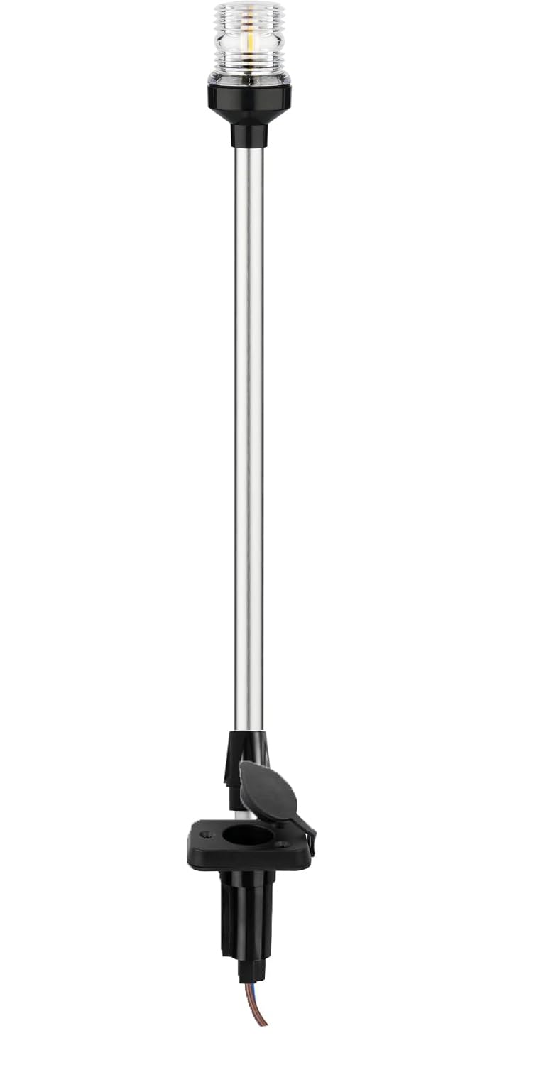 Boat Stern Light 24 Inch 3NM 360° All Round LED Pressed in Anchor Light with Base, Navigation Lighting for Pontoon, Yacht, Bass, and Fishing Boat