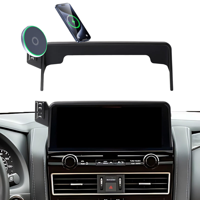 Car Phone Mount for Nissan Armada 2021-2024/Infiniti QX80 2022-2024 | 12.3-inch Screen Clip-On MagSafe 15W Fast Wireless Charger Cell Phone Holder,3D Fit Navigation 360° Rotatable Cradle for 2021-2024 Armada/2022-2024 QX80(12.3 Inch)