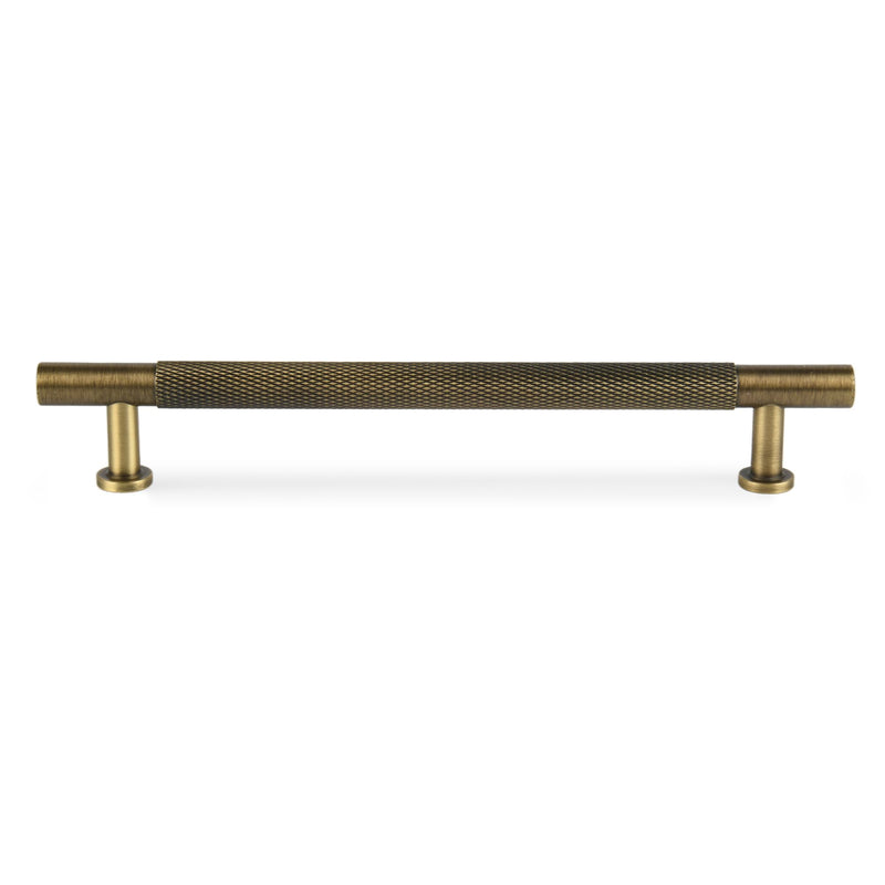 2 Pack Antique Solid Brass Cabinet Handle, 6-1/4 inch（160mm） knurled Dresser Drawer pulls, Vanity Bathroom Cupboard Wardrobe Household Door Hardware 6-1/4 Inch Hole Center 2 Pack Antique Brass