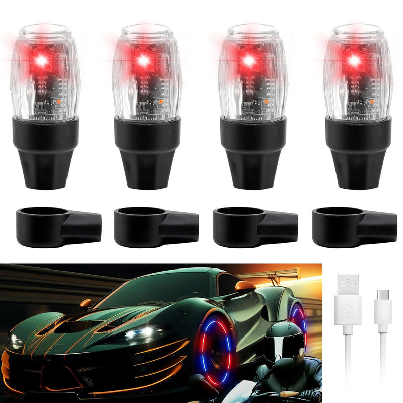 Tire Lights for Car LED Bike Wheel Light Flash Lantern Bicycle Firefly Valve Stem Cap Motorcycle Tyre Spoke Lamp Waterproof Decoration Accessories for SUV Truck Golf Cart 4 Red