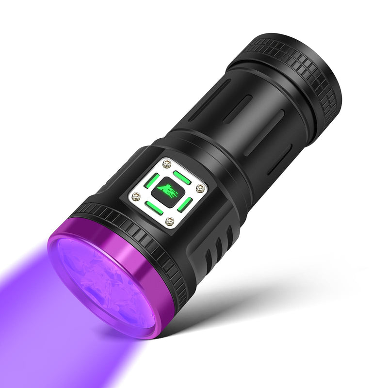 45W UV Flashlight Usb Rechargeable Blacklight Flashlights Powerful, 9-Core Led 385-395 nm UV Light for Pet Urine Detection,Resin Curing,Scorpion,Rocks,AC Leak,Bed Bugs,Blood Tracking,Uranium Glass Black