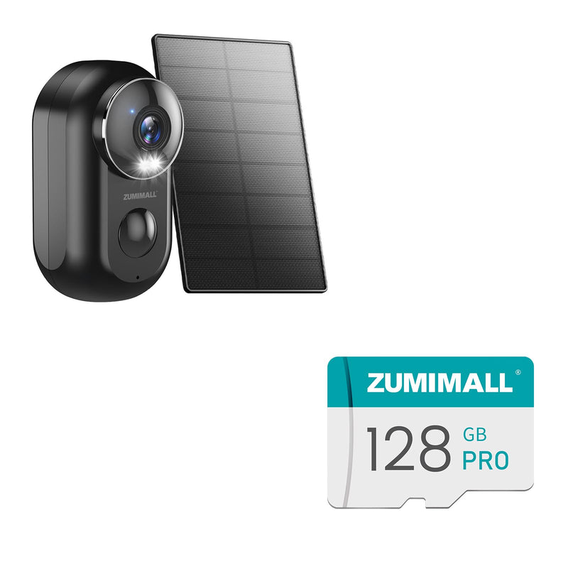 ZUMIMALL Solar Security Cameras Wireless Outdoor, 2K Outdoor Camera Wireless Solar Powered, 2.4G WiFi Battery Camera, 128GB SD Card for Security Cameras