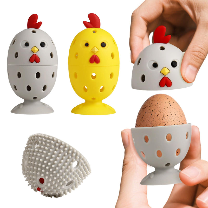 wonlex 4PCS Egg Brush Cleaner Multipurpose Fruit and Vegetable Rotating Scrubber Tool for Fresh Eggs, Reusable Chicken Duck Egg Washer Scrubber (Grey+Yellow) Grey+yellow