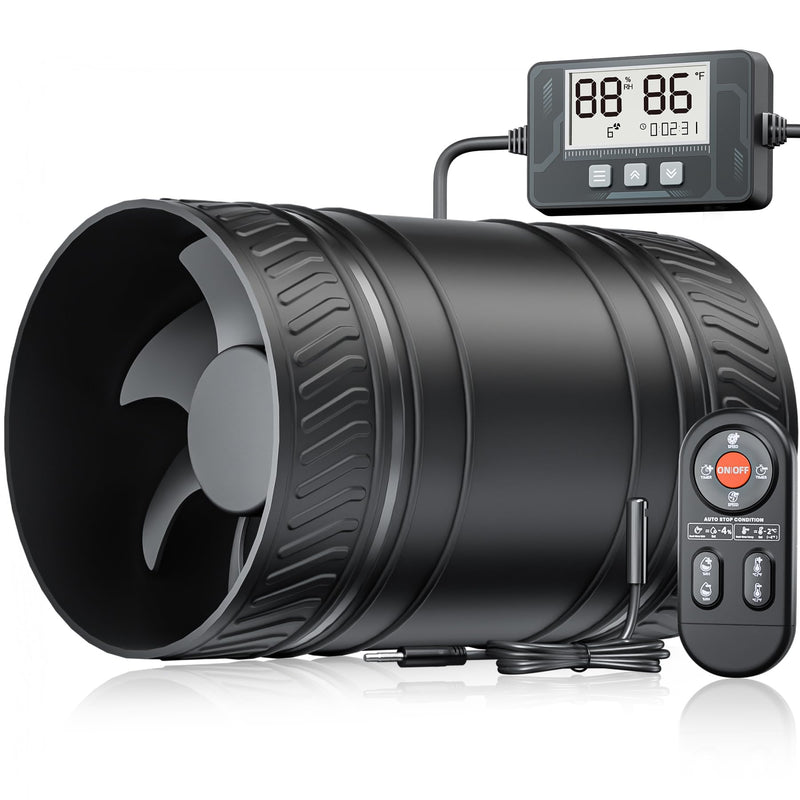 Upgraded 4-Inch Inline Duct household Fan 6 Speed Control with Temperature and Humidity Sensor and Timer Remote Low Noise for Grow Tent System, Bathrooms, Attics, Furnace Blower Fan Replacement 4 Inch Inline Duct Fan ZFP125A07