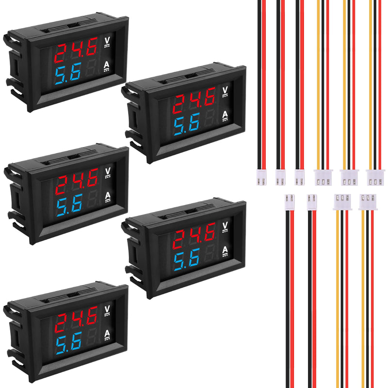 0.28" Volt Meter, DC 0-100V 10A Digital Voltmeter Ammeter Dual 3 Bits LED Display with Connect Wires Mini Ammeter Voltmeter for Electronic Circuit Experiments Cars RV Solar Energy (5Pack) 5Pack