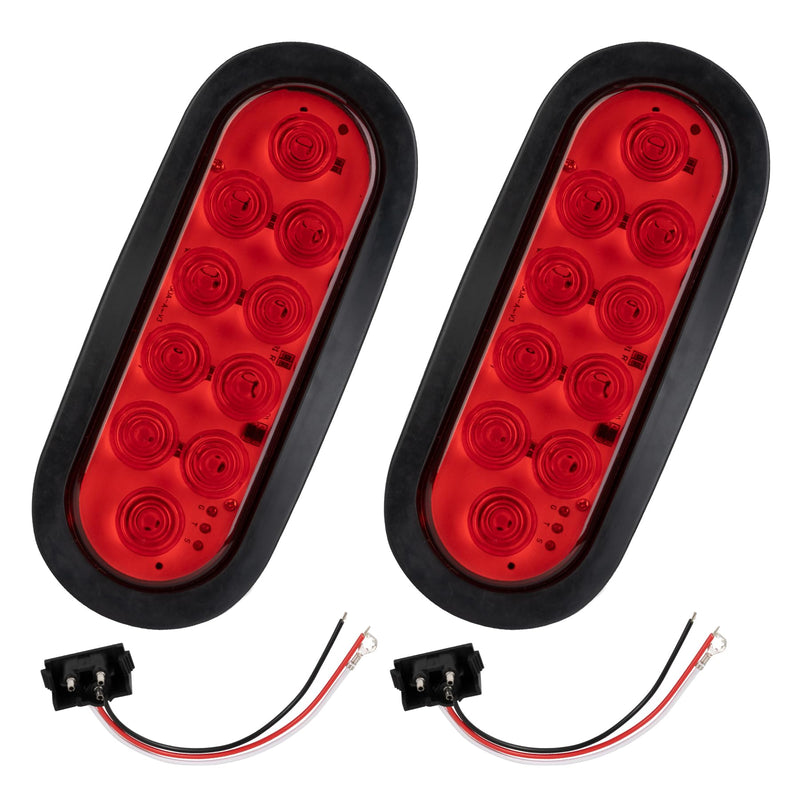 2PCS 6 Inch Oval Red LED Trailer Tail Lights, 10 LEDs Stop/Turn/Brake Lights with Surface Mount Grommets, DOT Certified IP67 Waterproof for Truck RV Boat Trailer Bus