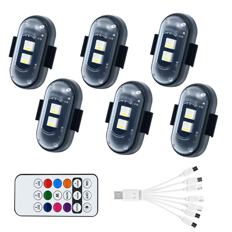 6PCS Wireless LED Lights for Car with Remote Control, High Brightness Wireless LED Strobe Light 8 Colors USB Charge IP65 Waterproof Anti-Collision for Car Motorcycle Aircraft Bike (6) 6