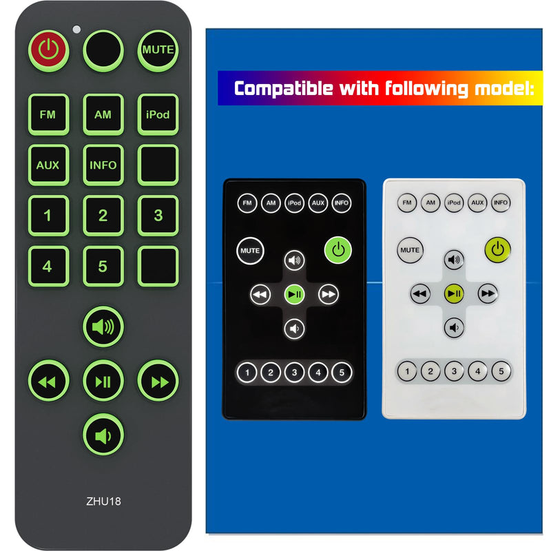 Replacement Remote Control for Boston Acoustics Duo-I Plus AM/FM iPod Docking Station, with Backlit, Oversized Buttons