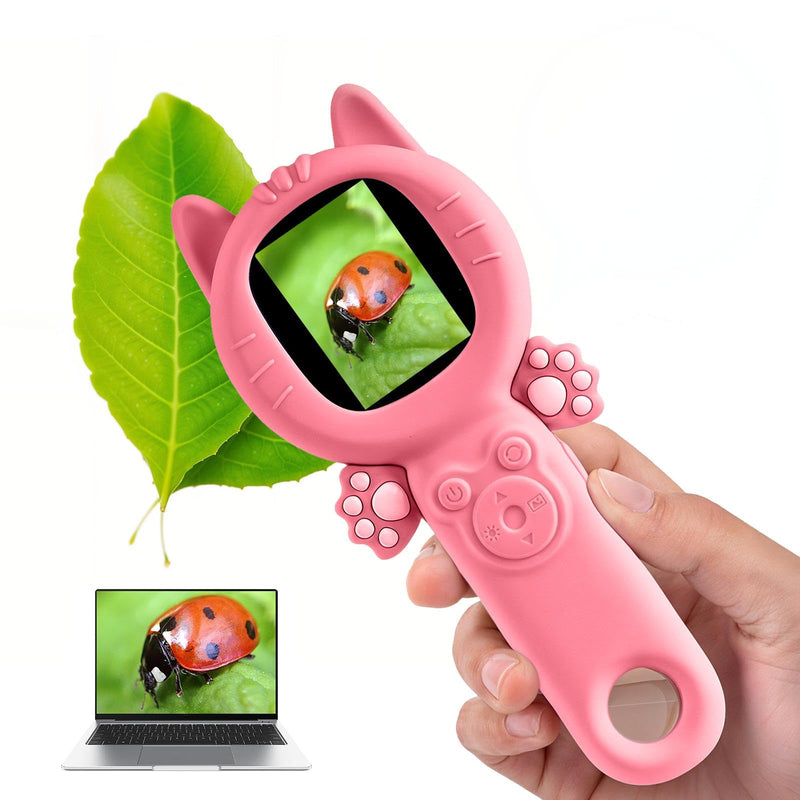Kids Microscope – 500X Digital Pocket Handheld Microscope with Dual Cameras & Autofocus, STEM Educational Toy & Perfect Christmas Birthday Gift for Boys & Girls Ages 3 4 5 6 7 8 9 10(Pink) Pink cats