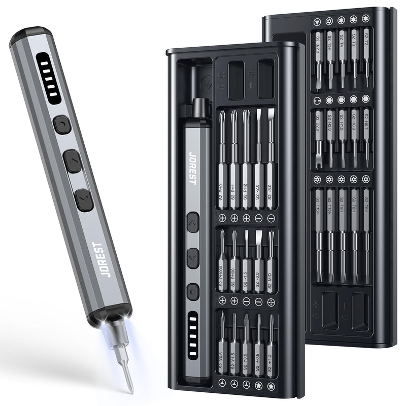 JOREST Mini Electric Screwdriver,Cordless Precision Screwdriver set with 38-in-1 Magnetic Bits, 5 Torque Settings, Repair Tool for iPhones, Laptop, Drone, Game Console, Camera;Birthday Gift for Father 38-in-1 electric