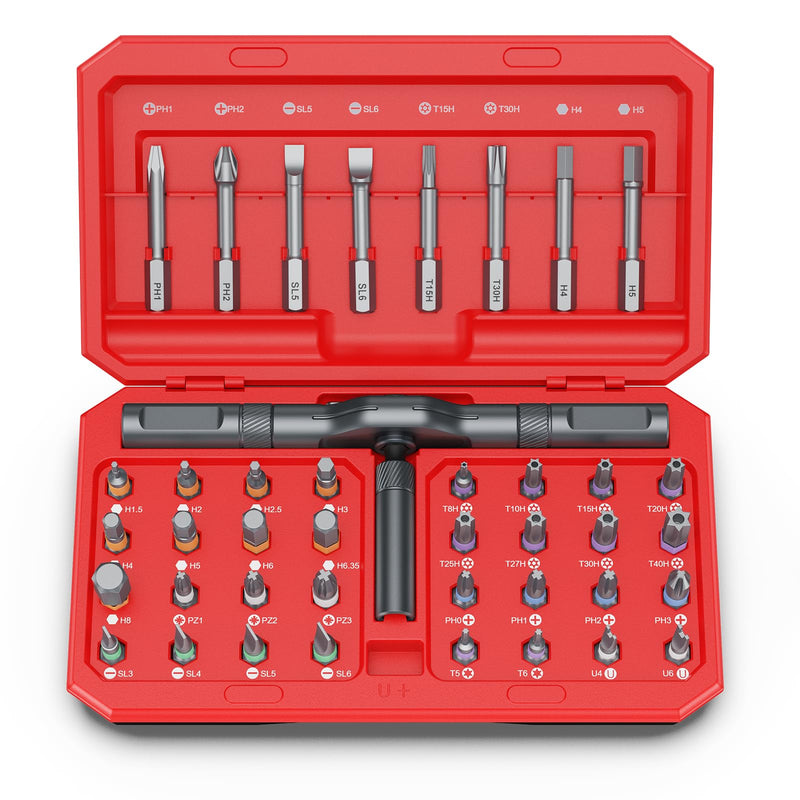 42 in 1 Magnetic Screwdriver Set, DIY Ratchet Screwdriver Set, Multi Bit Magnetic Drive Set with Detachable Ratchet Handle, Portable Compact Repair Tool Kit for Furniture Computer Bicycle Red