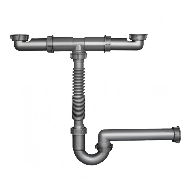 1-1/2" Double Kitchen Sink Drain Pipe kit, Expandable and Flexible P-Trap, Wall-Outlet, Completed Sink Pipe Replacement Kit