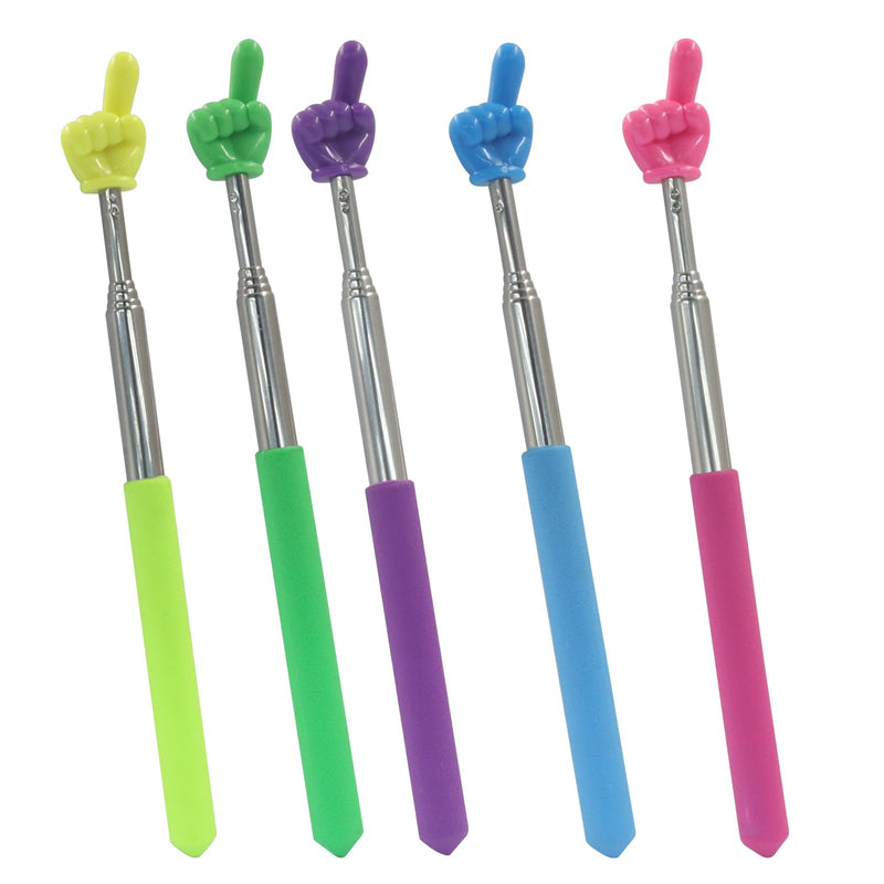 Zorfeter 5 PCS Retractable Teacher Pointer Stick, Colorful Finger 2 Hand Pointer Stick Extendable Finger Pointing Tool, Mini Pointer Stick for Classroom/School Kindergarten Elementary(Style A) Finger2, Dark (Blue+Purple+Yellow+Green+Pink)